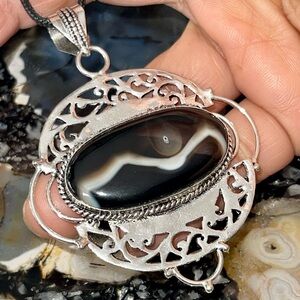 Black Botswana Agate Pendant 2 7/8”